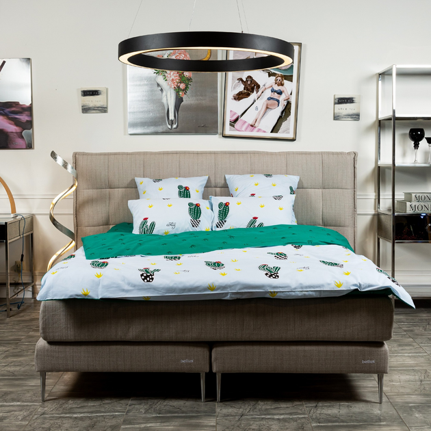 Комплект постельного белья Halis Бязь Кактус Полуторный белый с зеленым ...