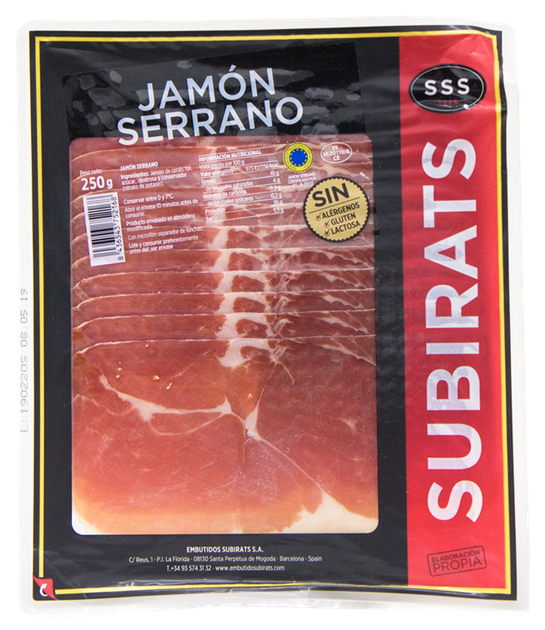 Хамон Subirats JAMON SERRANO нарезка, 250 - Фото 1 Хамон Subirats JAMON SERRANO нарезка, 250 - изображение 1