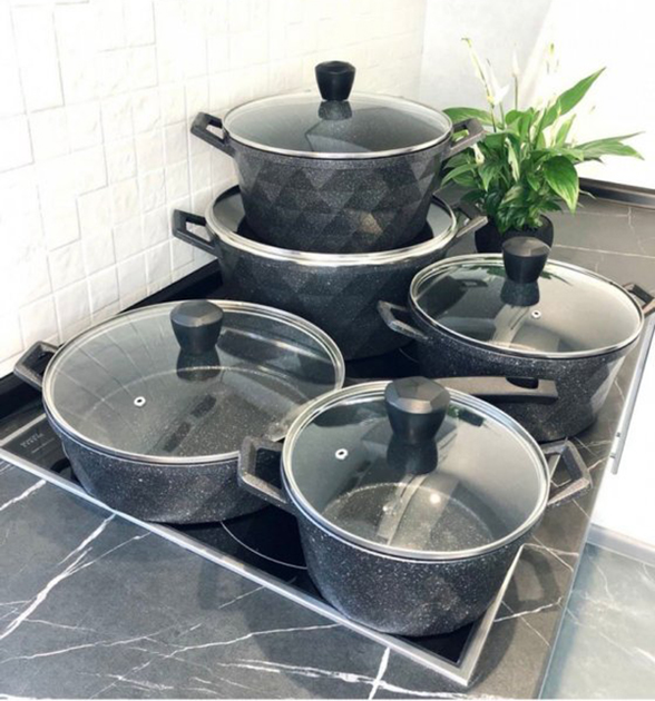 Набор посуды с антипригарным покрытием Rainberg RB-608 10 предметов Черный (par_RB 608) - изображение 2