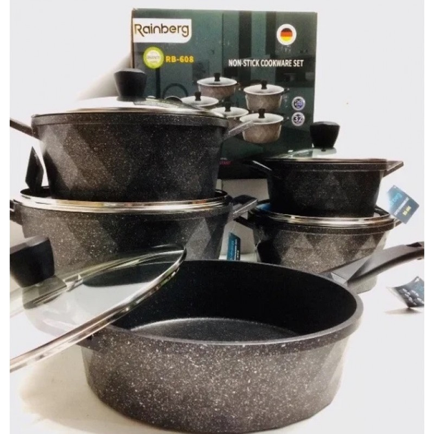 Набор посуды с антипригарным покрытием Rainberg RB-608 10 предметов Черный (par_RB 608) - изображение 3