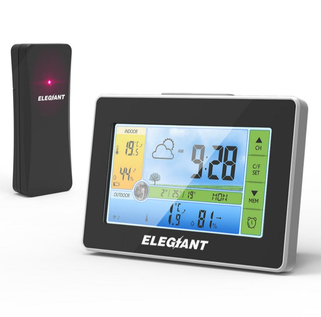 Метеостанция ELEGIANT EOX-9908 гигрометр/термометр сенсорный дисплей с подсветкой и беспроводным внешним датчиком - изображение 1