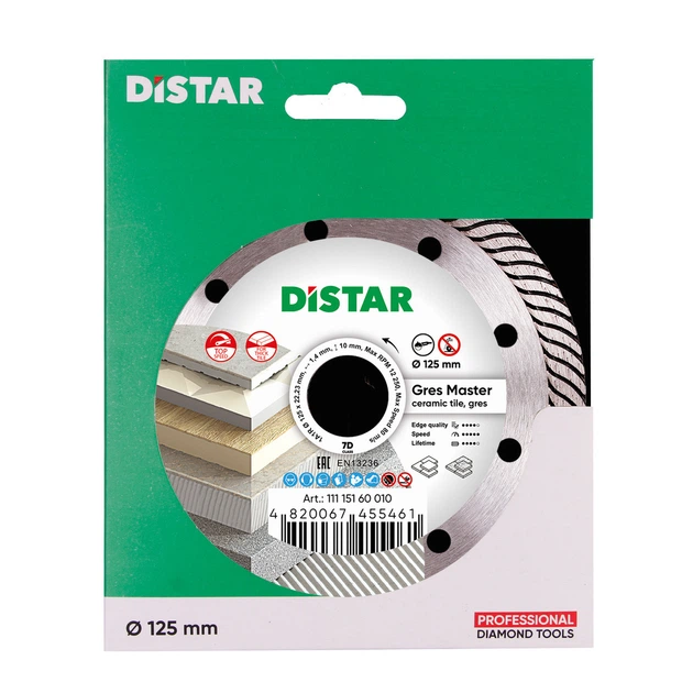Диск алмазный отрезной Distar 7D 1A1R 125 Gres Master 1A1R 125x1,4/1,0x10x22,23 мм керамогранит - Фото 4 Диск алмазный отрезной Distar 7D 1A1R 125 Gres Master 1A1R 125x1,4/1,0x10x22,23 мм керамогранит - изображение 4