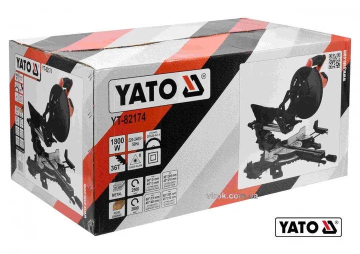 Пила торцовочная по дереву и металлу с лазером и протяжкой YATO 1.8 кВт диск 255 x 25.4 мм YT-82174 - Фото 7 Пила торцовочная по дереву и металлу с лазером и протяжкой YATO 1.8 кВт диск 255 x 25.4 мм YT-82174 - изображение 7