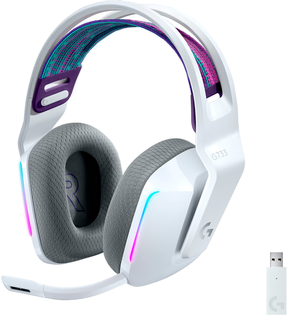 Акція на Навушники Logitech Lightspeed Wireless RGB Gaming Headset G733 White (981-000883) від Rozetka