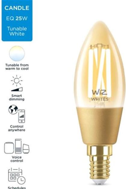 Умная лампочка WIZ E14 4.9W (25W 370Lm) C35 2000-5000K филаментная Wi ...