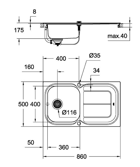 Мийка кухонна GROHE - K300 45 86/50 31563SD0 НЕРЖ.СТАЛЬ - зображення 2