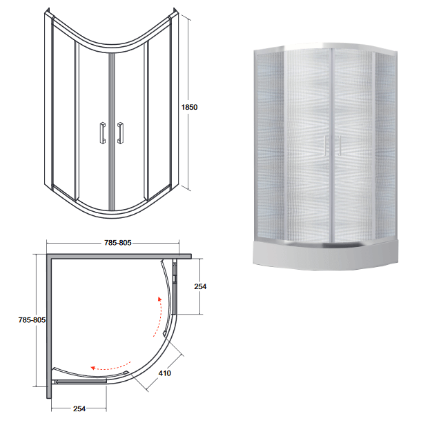 Душова кабіна Besco Modern 80x80x185, графітне скло (MP-80-165-G) - изображение 2