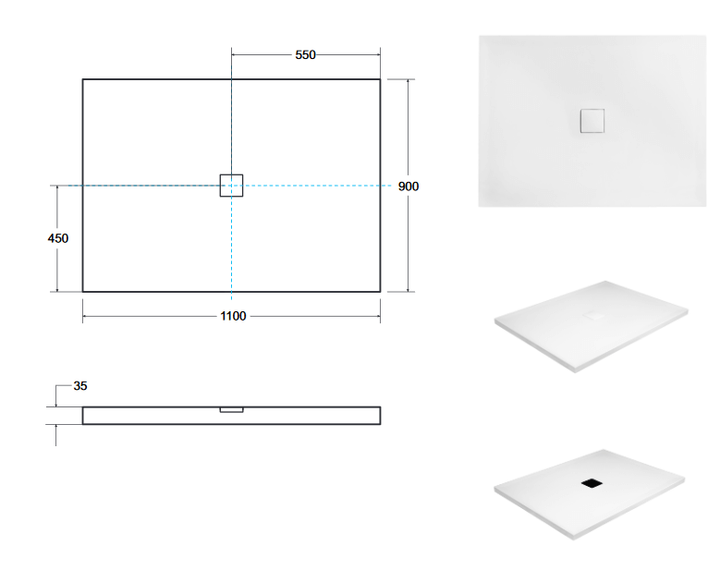 Душовий прямокутний піддон Besco Nox Ultraslim BB 110x90 см (BMN110-90-BB) - изображение 3