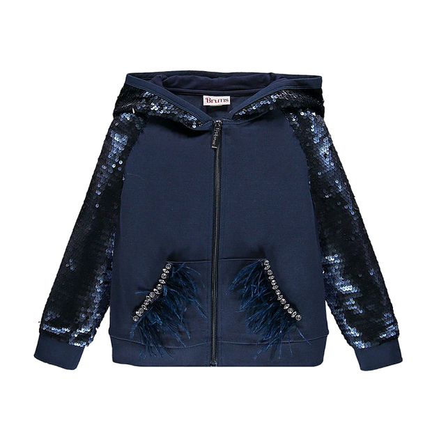 Толстовка с пайетками для девочки Brums 193BGFC008 синяя 128 - Фото 1 Толстовка с пайетками для девочки Brums 193BGFC008 синяя 128 - изображение 1