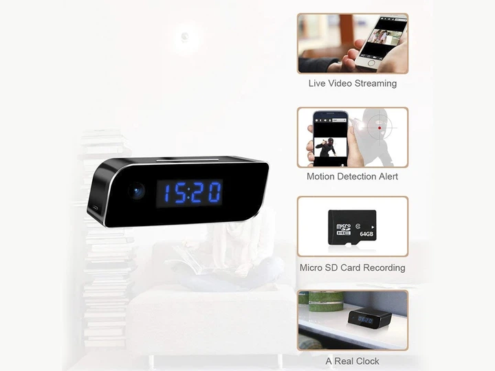 Камера часы BauTech 720P Wi-Fi TF-карта с датчиком движения Черный (1010-548-00) - изображение 3