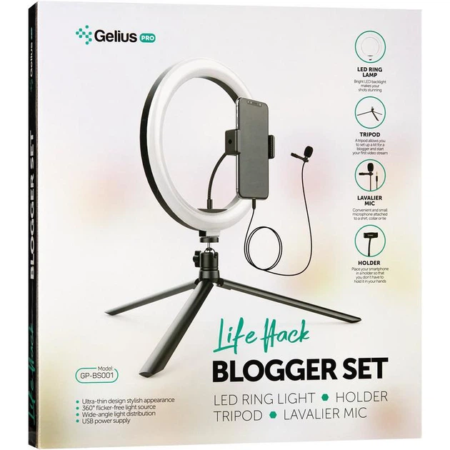 Комплект блогера Gelius Pro Blogger Set Life Hack GP-BS001 (Led кільце + мікрофон + tripod + тримач для телефону) - зображення 4