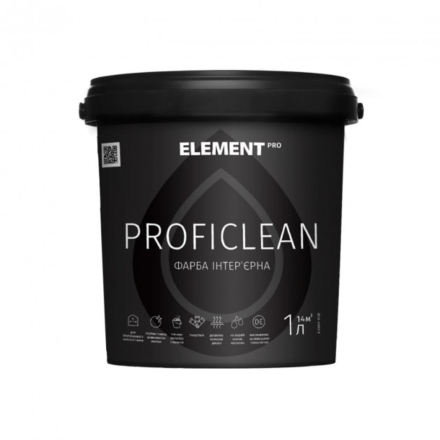 Фарба інтер'єрна особливо вологостійка ELEMENT PRO PROFICLEAN 1 л матова біла - зображення 1