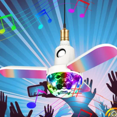 Музыкальная диско-лампа Disco Light вращающаяся светодиодная LED в патрон E27 с четырьмя лопастями и пультом ДУ Белая - изображение 2