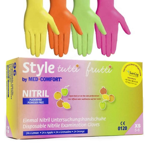 Нитриловые перчатки M (7-8) Style (96 шт) (желтый, салатовый, оранжевый, розовый) - изображение 1