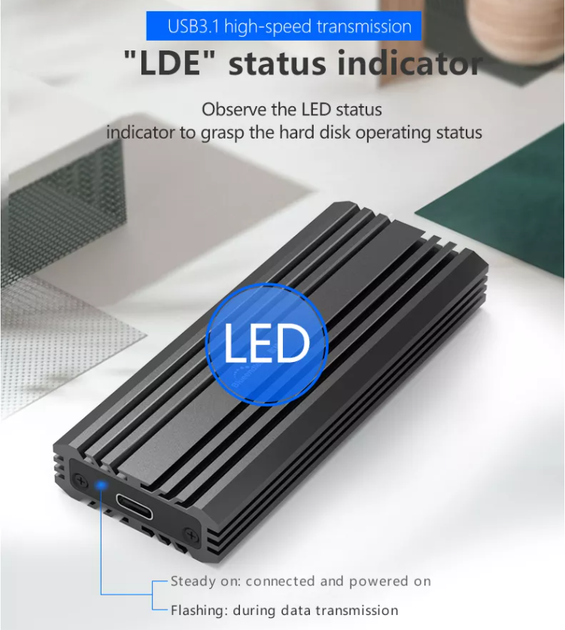 Внешний карман Blueendless 2807SN для M.2 SSD NVMe (PCIe) / NGFF (Sata) Type-C USB 3.1 Gen 2 - изображение 13