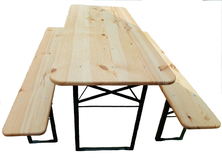 Комплект складной мебели на 4-6 человек 120 см (Стол, 2 лавки) из массива дерева, КСЛ-02