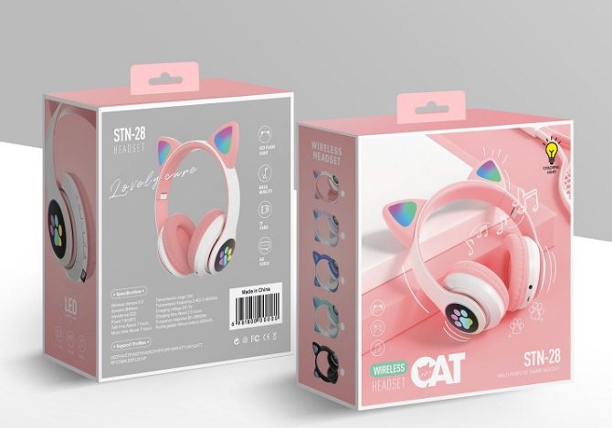 Беспроводные детские наушники CAT STN-28 с кошачьими ушками с подсветкой MP3 MicroSD FM-радио Розовые - изображение 4