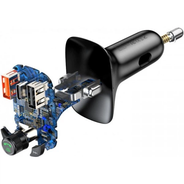 Автомобільний зарядний пристрій Baseus S-13 Bluetooth FM Launcher 2 USB + Type-C Black (CCTM-B01) - зображення 3
