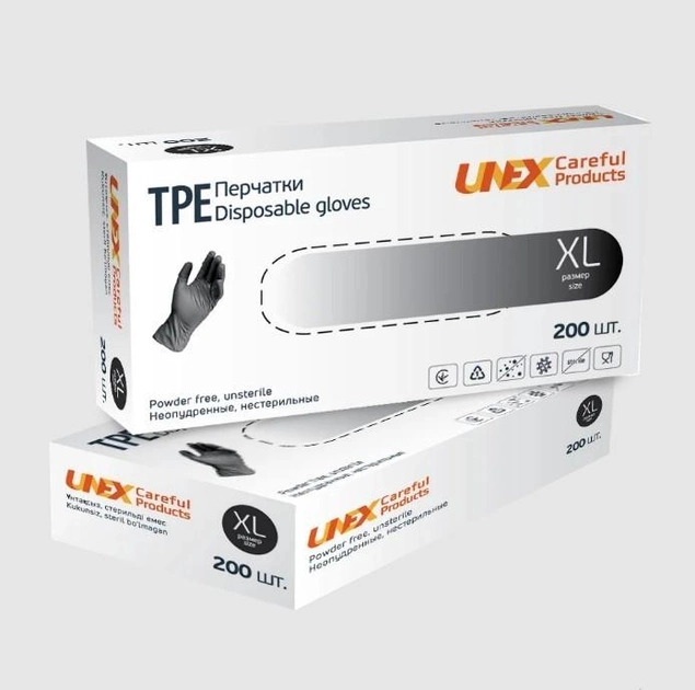 Перчатки TPE XL черные UNEX неопудренные 200шт - изображение 1