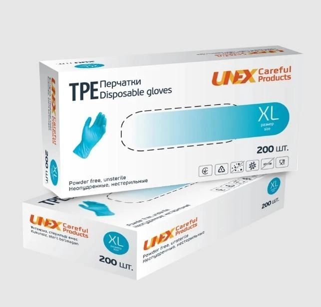 Перчатки TPE XL синий UNEX неопудренные 200шт - изображение 1