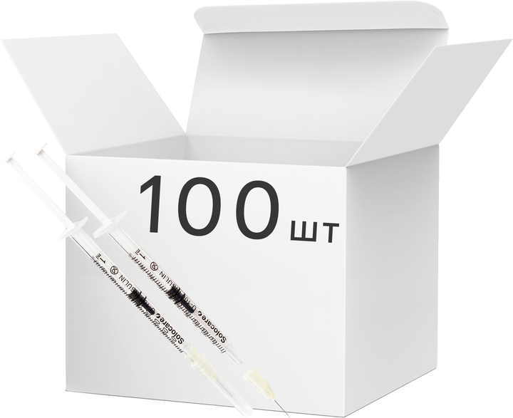 Шприц инъекционный трехкомпонентный инсулиновый одноразовый стерильный Solocare U-100 1 мл с иглой 30G 0.3x13 мм 100 шт (Н359062) - изображение 1