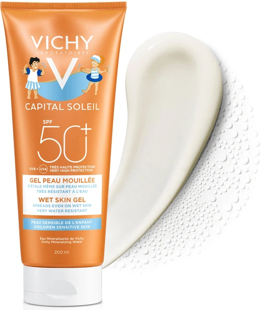 Сонцезахисний водостійкий гель Vichy Capital Soleil з технологією нанесення на вологу шкіру для чутливої шкіри дітей SPF 50+ 200 мл (3337875695206) - зображення 3