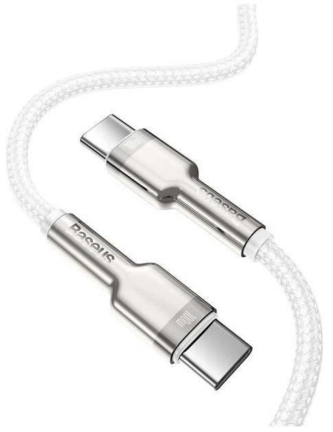 Кабель Baseus Cafule Series Metal USB-C to USB-C PD 100W 5А 1m White (CATJK-C02) - изображение 3
