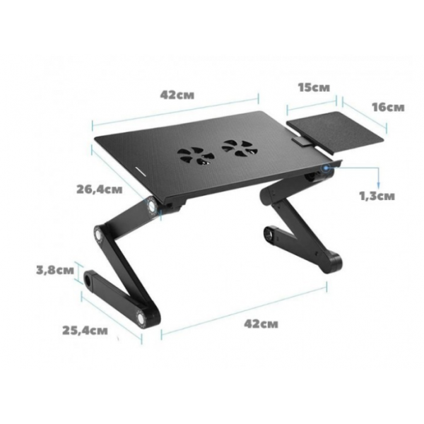 Столик для ноутбука раскладной трансформер с активным охлаждением Laptop Table T8 черный - изображение 4