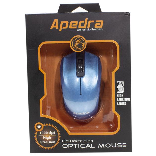 Компьютерная мышь Apedra M4 Blue проводная юсб оптическая 1000 DPI 3 кнопки для работы офиса (K/OPT2_3221-9342) - изображение 8