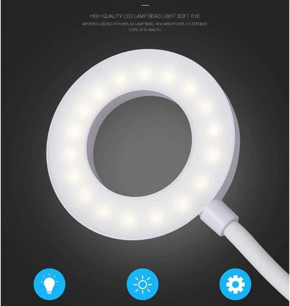 Настольная LED лампа 4200К на прищепке кольцевая с аккумулятором 2000 mAh Clip Lamp белая (CL-18544) - изображение 6
