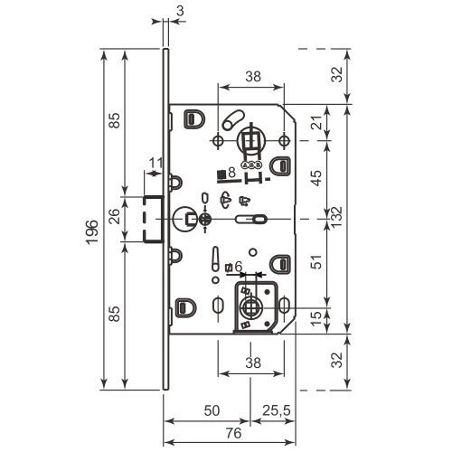 Механизм AGB для межкомнатных дверей Mediana Evolution WC B011025006 с ответной планкой под дверь без четверти никель 96мм - изображение 2