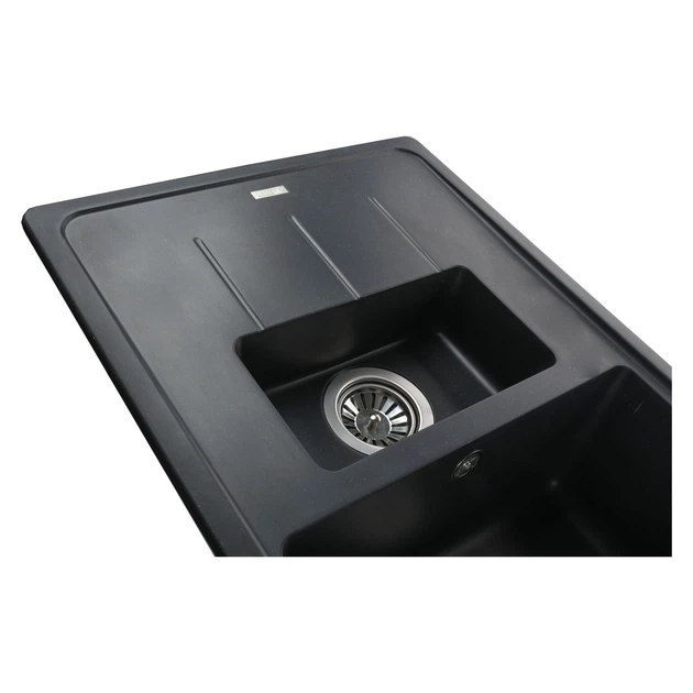Мойка для кухни GLOBUS LUX гранитная IZEO 780x500мм прямоугольная врезная без сифона на полторы чаши черная 000008302 - изображение 5
