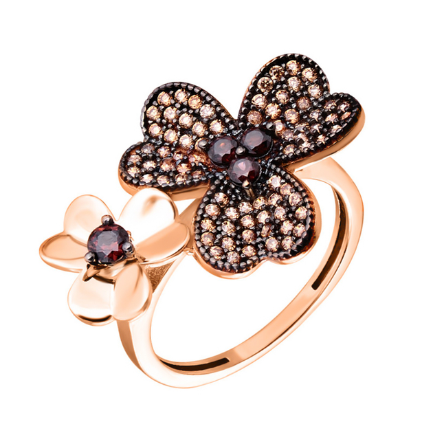 Кольцо из красного золота с разноцветными фианитами в стиле Ван Клиф ...