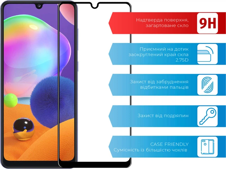 Защитное стекло ACCLAB 9H для смартфона Samsung Galaxy A31 Black (1283126508578) - Фото 2 Защитное стекло ACCLAB 9H для смартфона Samsung Galaxy A31 Black (1283126508578) - изображение 2