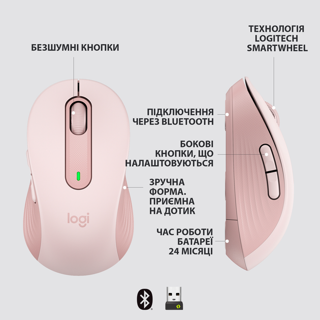 Мышь Logitech Signature M650 L Wireless Mouse Rose (910-006237) - изображение 5
