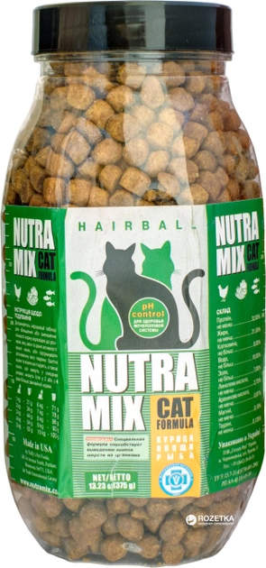Упаковка сухого корма для кошек всех пород Nutra Mix Hairball 12 шт по 375 г (4820125430027-12) 