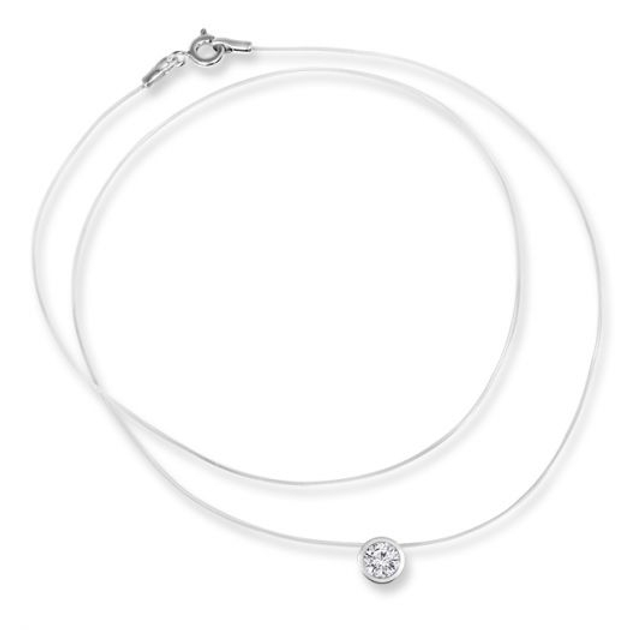 Invisible Necklace - Solitaire Zirconium - 925 Silver - Transparent Nylon Thread - Invisible Fishing Line Diamond Srass - Choker