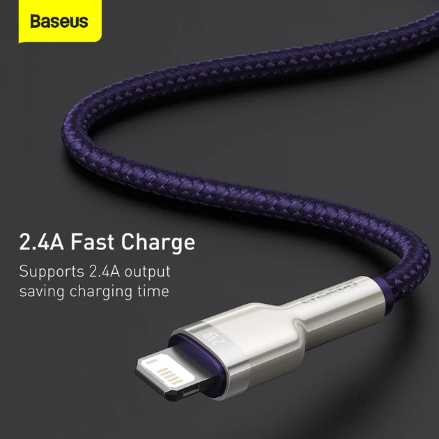 Кабель BASEUS Lightning Cafule Series Metal Data Cable |1M, 2.4A| (CALJK-A05) purple - зображення 13