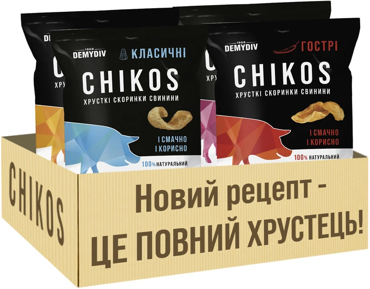 Набір м'ясних снеків CHIKOS 4 смаки 44 г х 4 шт (0.176 кг) (4820202040439) - Фото 1 Набір м'ясних снеків CHIKOS 4 смаки 44 г х 4 шт (0.176 кг) (4820202040439) - зображення 1