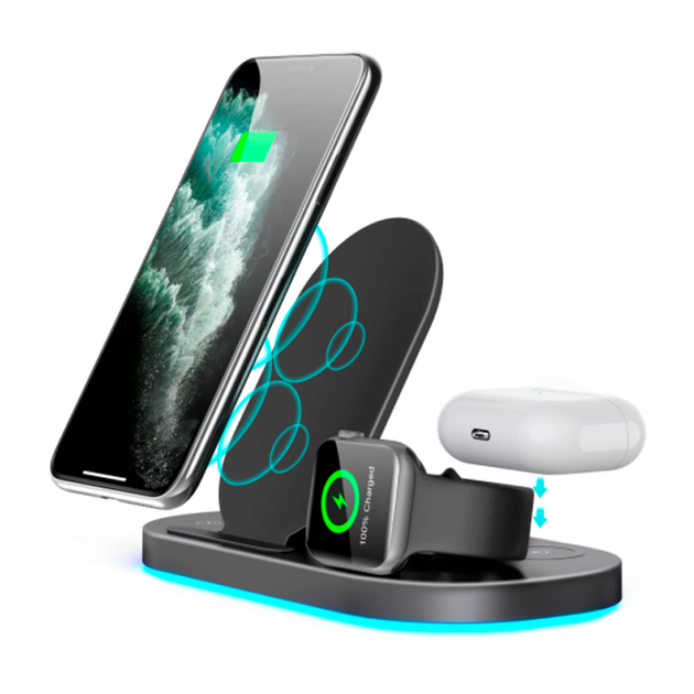 Зарядка беспроводная Qi 3 в 1 JYD WC75 |15W Max| Док-станция для iPhone + iWatch + Airpods (WC75) - Фото 1 Зарядка беспроводная Qi 3 в 1 JYD WC75 |15W Max| Док-станция для iPhone + iWatch + Airpods (WC75) - изображение 1