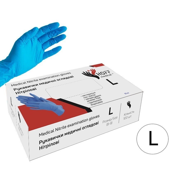 Рукавиці нітрилові Medical Nitrile examination gloves колір синій в уп 100 шт розмір L - зображення 1