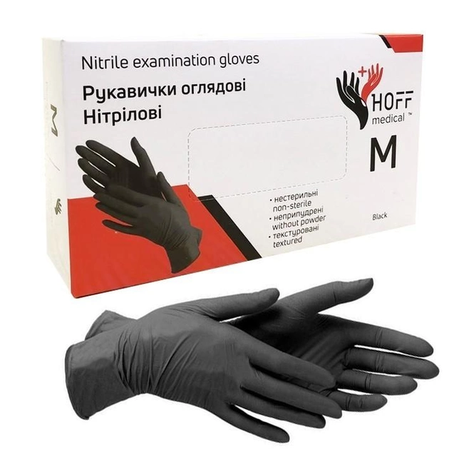 Рукавиці нітрилові чорні Medical Nitrile examination gloves в уп 100 шт розмір М - изображение 1