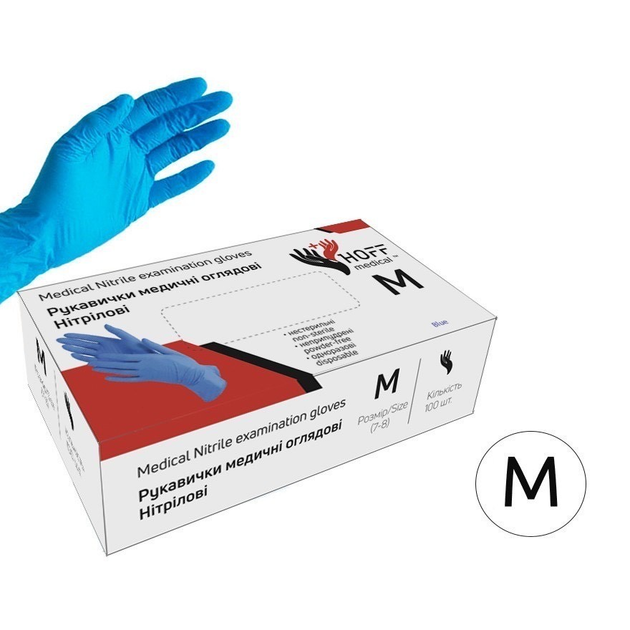 Рукавиці нітрилові Medical Nitrile examination gloves колір синій в уп 100 шт розмір M - зображення 1