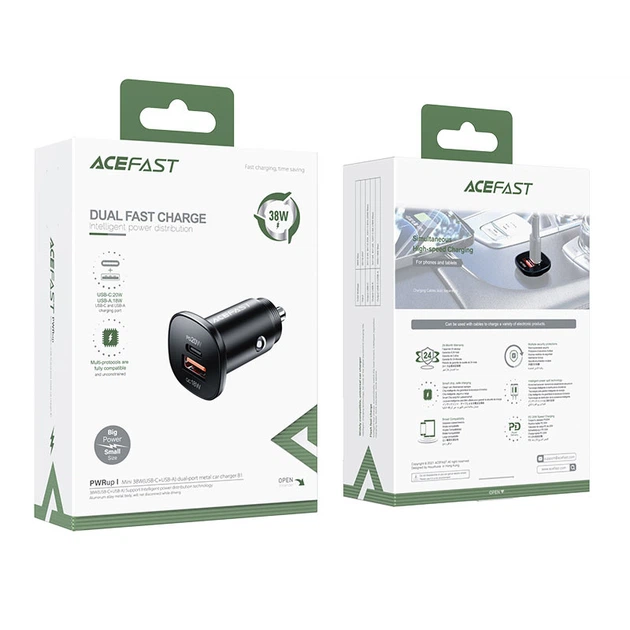 Автомобільний зарядний пристрій ACEFAST B1 mini 38W(USB-C+USB-A) dual-port metal car charger (6974316280330) - изображение 3