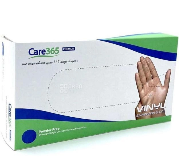 Медицинские виниловые перчатки Care365, 100 шт, 50 пар, размер L - изображение 1