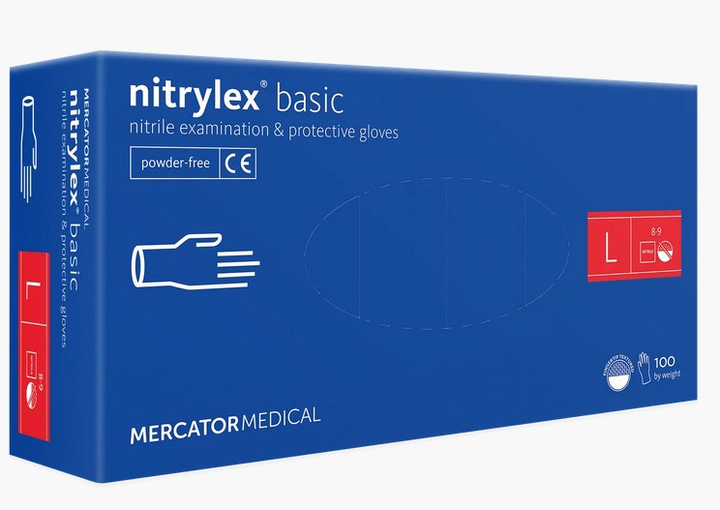 Медицинские нитриловые перчатки Mercator, Nitrylex Basic 100 шт., 50 пар, размер L - изображение 1