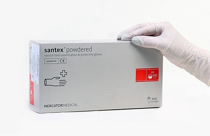 Медицинские латексные перчатки Mercator Medical Santex, с пудрой, 100 шт, 50 пар, размер M - зображення 1