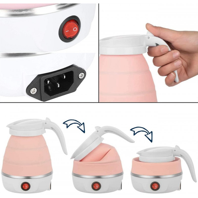 Электрический дорожный чайник SmartTech Foldable Kettle складной силиконовый на 0,6 л дисковый с автоотключением индикатором питания и уровня воды Розовый (48983) - изображение 2
