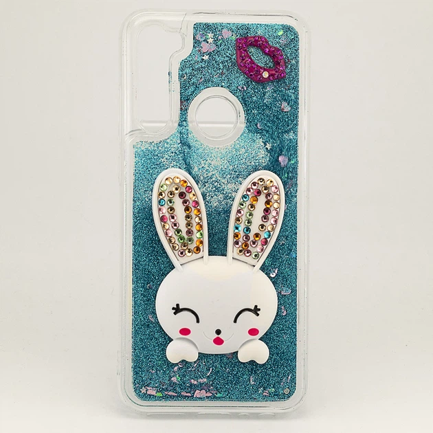 Чехол Glitter для Xiaomi Redmi Note 8T бампер жидкий блеск Заяц Синий - Фото 1 Чехол Glitter для Xiaomi Redmi Note 8T бампер жидкий блеск Заяц Синий - изображение 1