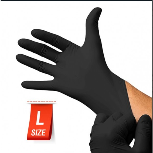 Перчатки нитриловые неопудренные 100шт Размер L Rnitrio BLACK (черные) - изображение 1